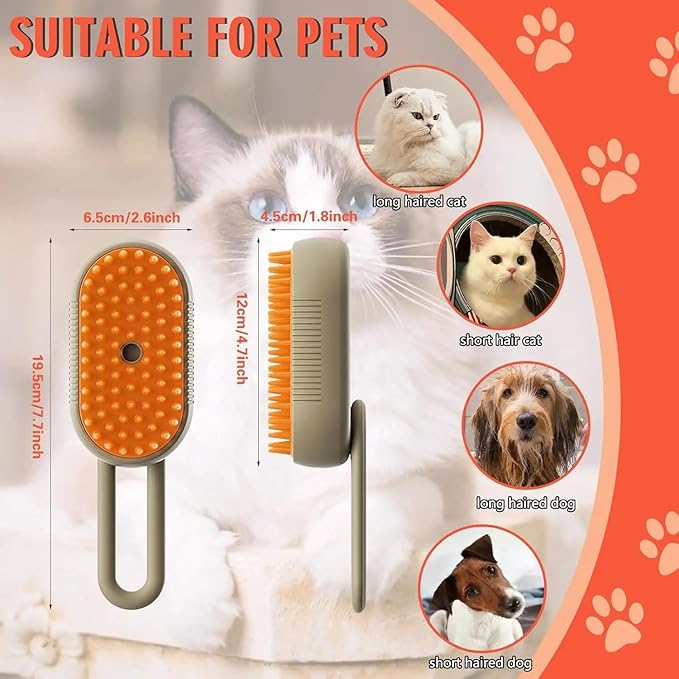 4 in 1 Cat Steam Brush Rechargeable pet spray comb Steam Brush for Cats and Dogs, Massage, Cleaning, Shedding & Combing Multifunctional Hair Removal Anti Static Grooming Tool for home (Beige)-Mewly Pet
