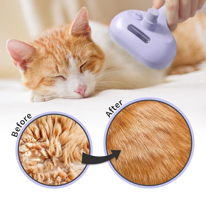 3-in-1 Self-Cleaning Brush for Shedding Dogs and Cats - Removes Static, Tangles, and Loose Hair (Purple)-Mewly Pet