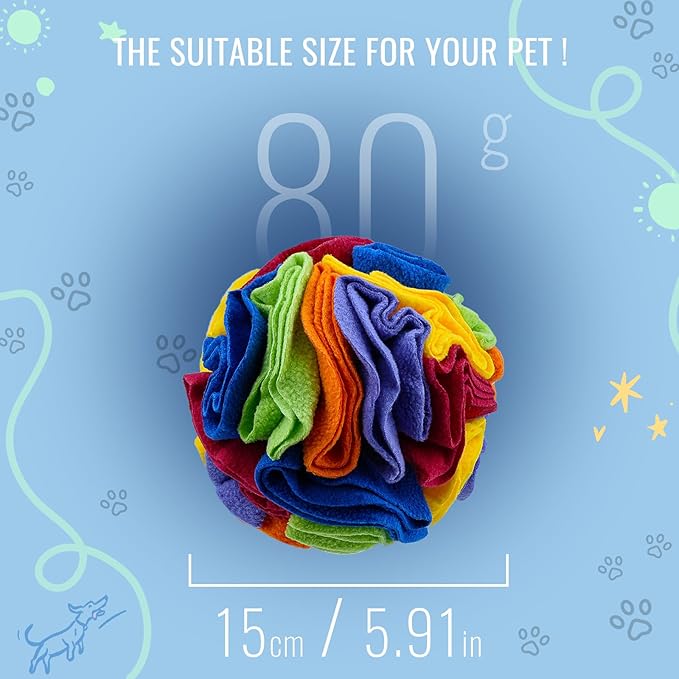 Pet Snuffle Ball, Puzzle Sniffing Interactive Dog Ball for Blind Dogs Training Stress Relief Dog Enrichment Toys Treat Machine Washable (15cm, Rainbow Color)-Mewly Pet