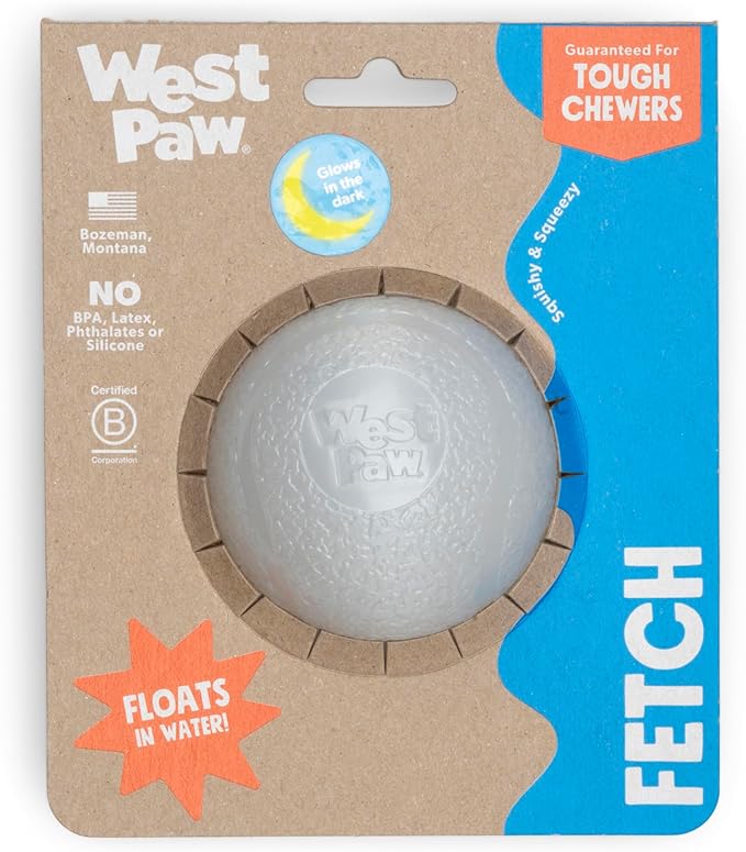 WEST PAW Boundr Ball Dog Fetch Toy – Bouncing Toys for Dogs, Fetch, Catch, Chewing, Play – Floatable, Recyclable Balls – Large Glow in The Dark-Mewly Pet