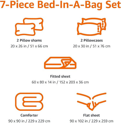 Amazon Basics Microfiber Kids' Bed-in-a-Bag 7-Piece Bedding Sheet and Comforter Set, Full/Queen, Unicorn Print