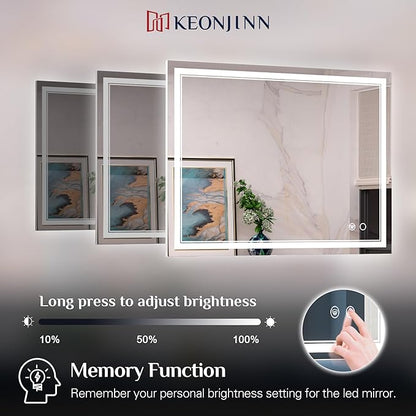 Keonjinn 48 x 40 Inch LED Bathroom Mirror with Lights, Large Wall Mounted Vanity Mirror, UL Listed LED Driver, HD Tempered Glass, Easy Installation, Anti-Fog, Memory Dimmable 6000K, CRI 90+