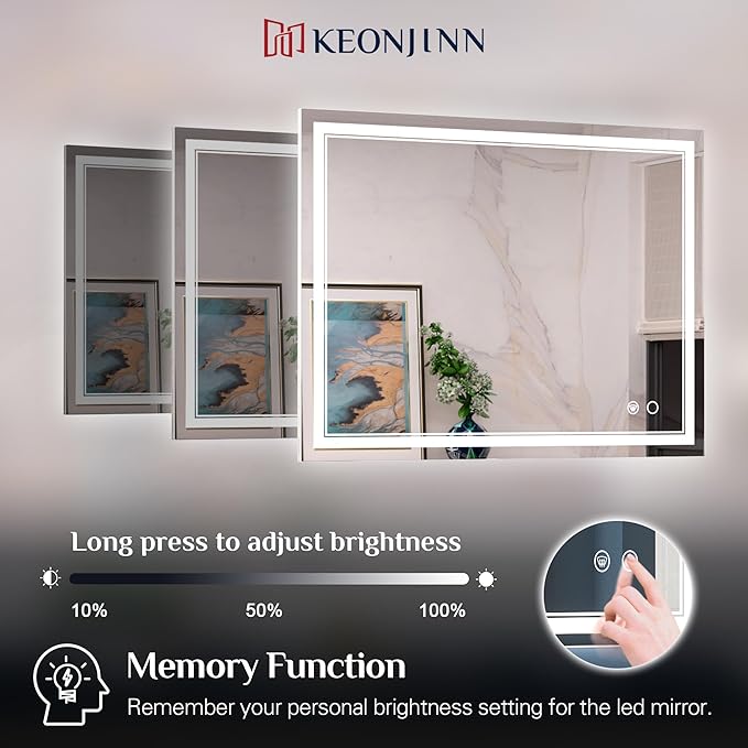 Keonjinn LED Mirror for Bathoom 24 x 30 Inch, Bathroom Mirror with Front Lights, Shatter-Proof Tempered Glass, UL-Listed LED Driver, Anti-Fog, Dimmale 6000K, Easy Installation(Horizontal/Vertical)