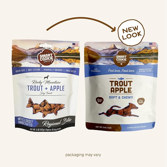 Smart Cookie All Natural Soft Dog Treats - Trout & Apple - Healthy Dog Treats for Allergies, Sensitive Stomachs - Chewy, Grain Free, Human-Grade, Made in The USA - 5oz Bag-Mewly Pet