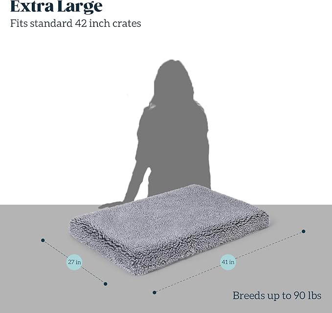 Stoutwool 4" Indestructible Dog Bed - Orthopedic Chew Proof Dog Crate Pad - Fluffy Kennel Mat for Aggressive Chewers - Ideal for Large Breeds & Fits 42-Inch Crate - 41"x27", Charcoal-Mewly Pet