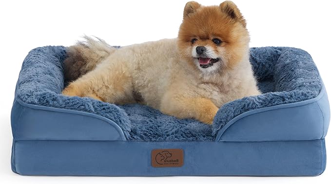 Bedsure Orthopedic Dog Beds for Small Dogs - Washable Small Dog Cat Bed Waterproof, Comfort Pet Couch Sofa with Washable Removable Cover, Pets Bed with Nonskid Bottom, Plush-Blue, 24"-Mewly Pet
