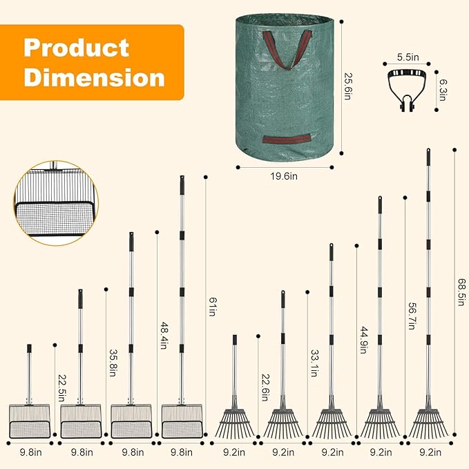 Chicken Poop Scooper Set - Adjustable Coop Scoop with Ergonomic Grip, Rake, Reusable Waste Bag & Gloves - Durable Sand Sifting Litter Shovel for Chicken Coops, Farms, Pet Waste-Mewly Pet