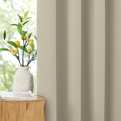 NICETOWN 100% Blackout Curtains for Living Room, Grommet Travel Blackout Curtains Lightweight Thermal Window Treatments Easy to Install for Bedroom, Muted Beige W52 x 72, 2 Panels