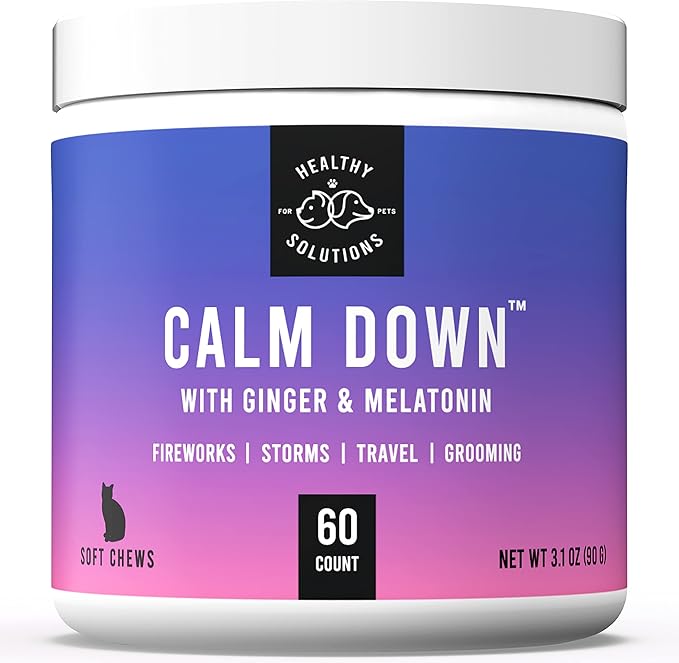 Calming Chews for Cats - Cat Calming Treats for Anxiety, Stress Relief Aid, Storms, Grooming, Fireworks, Separation, Travel, & Motion Sickness - Made in USA (60 Soft Chews- Cat)-Mewly Pet