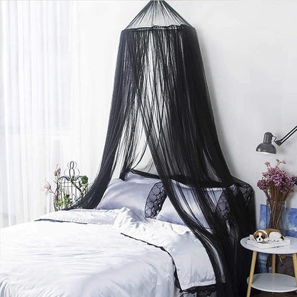AIFUSI Mosquito Net for Bed, King Size Bed Canopy Hanging Curtain Netting, Princess Round Hoop Sheer Bed Canopy for All Kids Baby Cribs and Adult Beds Fit Twin, Full, Queen - Black