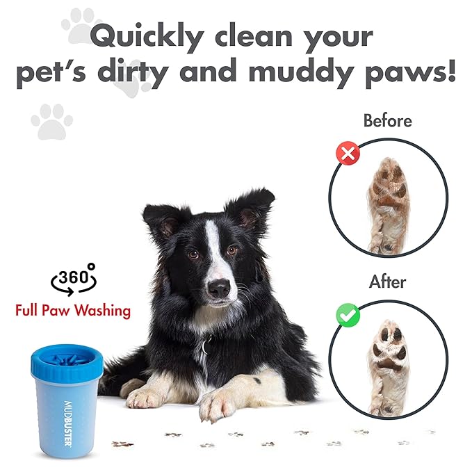 Dexas MudBuster Portable Dog Paw Washer/Paw Cleaner, Medium, Pro Blue-Mewly Pet