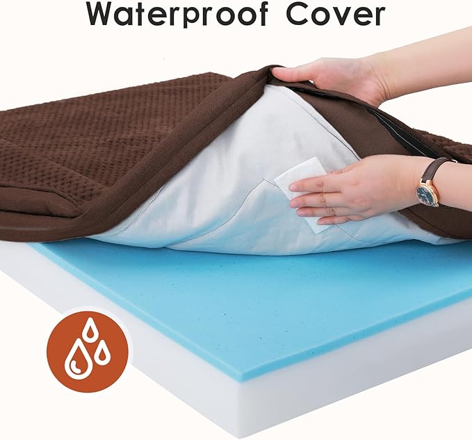 Orthopedic Dog Bed Medium Size Dog, 3 Inch Memory Foam Pet Bed for Small and Medium Dogs, Washable Removable Cover, Nonskid Bottom, Waterproof, 30x20 Inches S Brown Grey-Mewly Pet