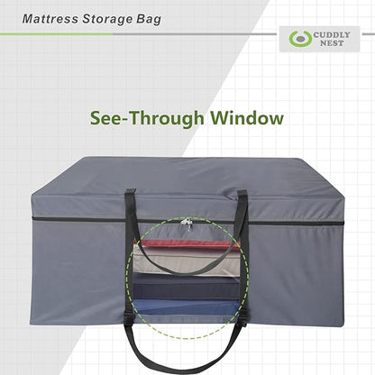Cuddly Nest Folding Mattress Storage Bag - Heavy Duty Carry Case for Tri-Fold Guest Bed (Fits 6" Queen Mattress,Grey)