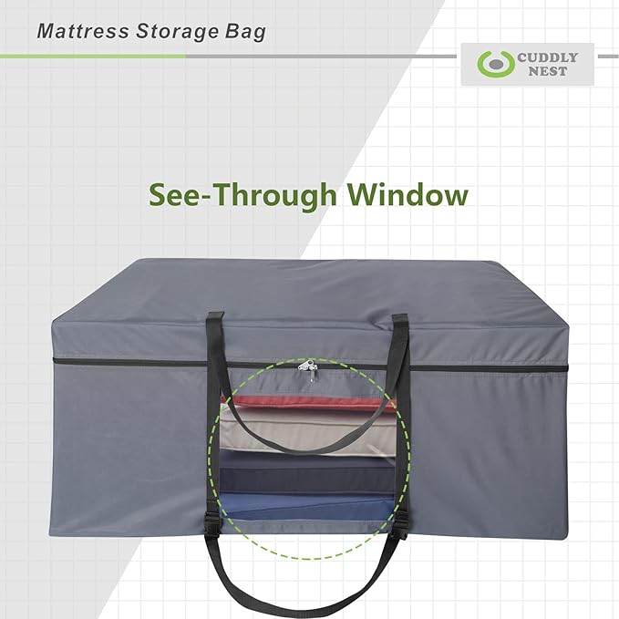 Cuddly Nest Folding Mattress Storage Bag - Heavy Duty Carry Case for Tri-Fold Guest Bed (Fits 4" Queen Mattress,Grey)