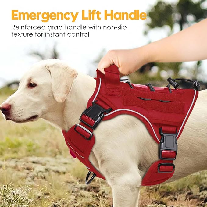 Heavy-Duty Tactical Dog Harness for Large Dogs, No Pull Adjustable Reflective Pet Vest with Molle System, K9 Military-Grade Control for Service Training, Outdoor & 10+ Breeds, Red, Small-Mewly Pet