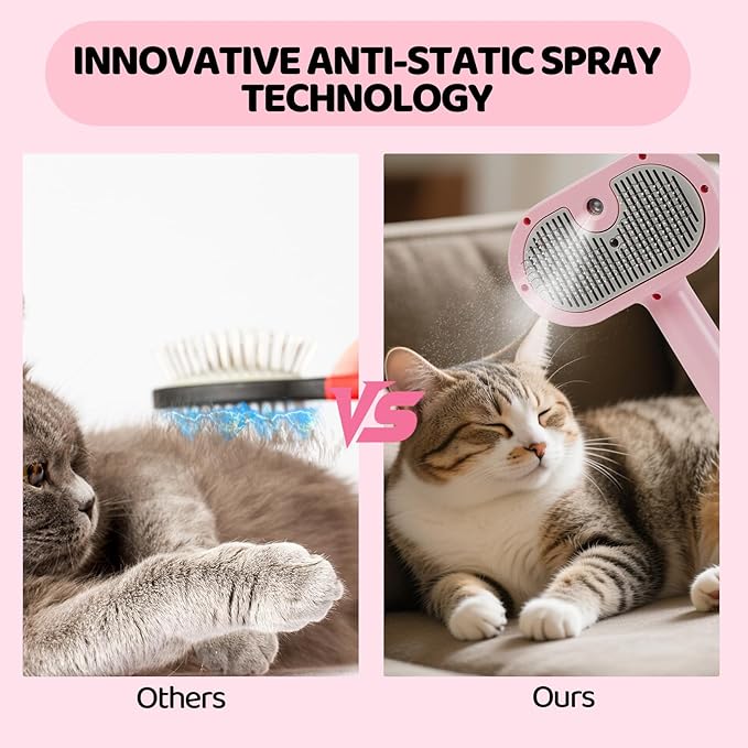 Cat Steam Brush-3 in 1 Pet Brush,Dog Shedding Tool Self Cleaning Pet Spray Depilation Comb with Release Button,Dog Steam Brushs,Cat Grooming Supplies for Long Short Haireds-Mewly Pet