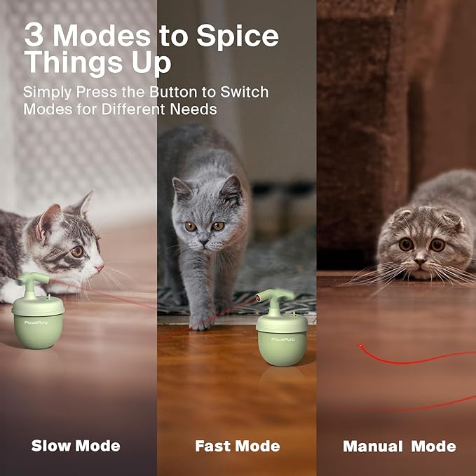 Cat Laser Toys, Automatic Cat Laser Toy Tumbler Design, Rechargeable Cat Laser Pointer 360°Irregular Rotation, 3 Modes Interactive Cat Toy for Indoor Cats of All Ages and Sizes (Green)-Mewly Pet