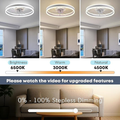 Ceiling Fan with Light, Upgraded 20‘’ Low Profile Fan, Flush Mount Ceiling Fan, 6 Speeds, Dimmable LED, App & Remote Control, Quiet DC Motor, for Bedroom, Living Room, F105 White
