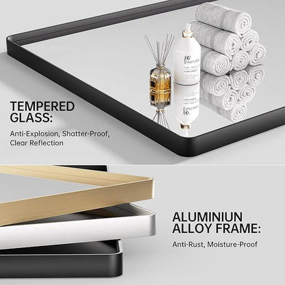 Hasipu 2 PCS Bathroom Mirror for Wall, 36 x 24 Inch Black Metal Framed Bathroom Mirrors for Over Sink, Rectangle Bathroom Vanity Mirror, Anti-Rust, Tempered Glass, Horizontal or Vertical