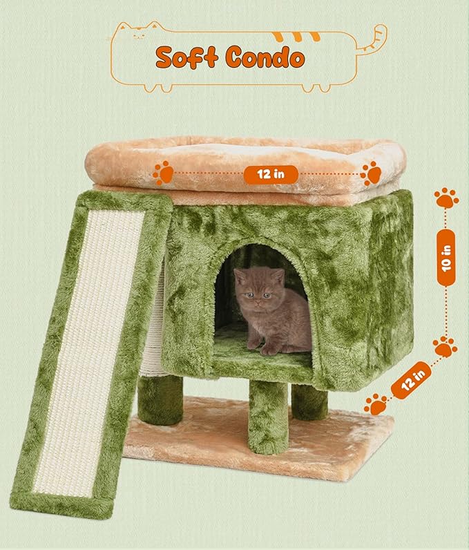 SYANDLVY Small Cat Tree for Indoor Cats, Cat Tower with Scratching Post, Modern Activity House for Large Cats, Condo with Board, Kittens Cave-Mewly Pet