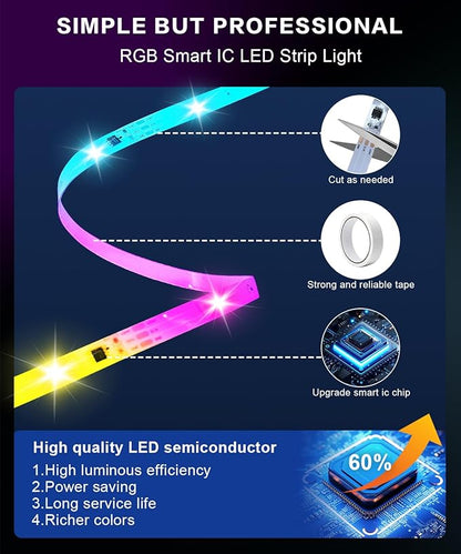 Tenmiro Upgraded Smart IC 32.8ft LED Lights for Bedroom, Multiple Colors on One Line LED Strip Lights, Bluetooth APP Control Music Sync Color Changing Strip Lights for Room Home Party Decoration