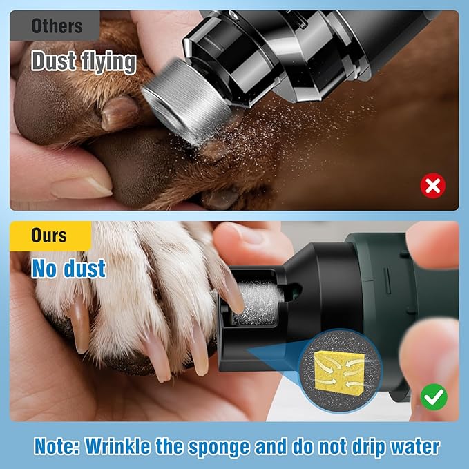 Dog Nail Grinder, 7-Speed Quiet Electric Dog Nail Trimmers, Dog Nail Clippers with Sponge Dust Collection & File for Small Medium Large Dogs, Rechargeable Pet Paw Grooming Supplies Ki(Green)-Mewly Pet