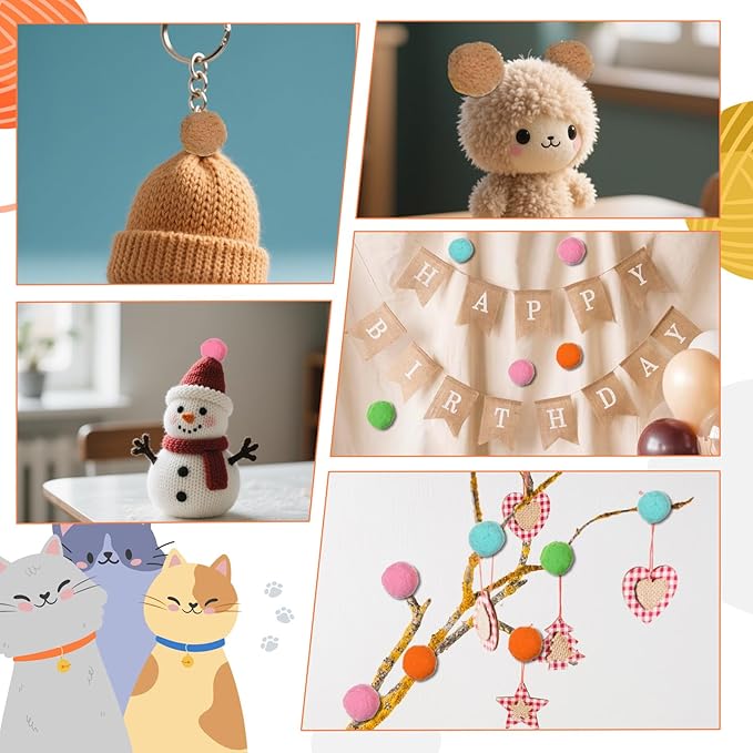 20Pcs 1.6" Cat Toy Balls, Soft Kitten Pom Pom Toys, Plush Interactive Playing Quiet Ball Cats Favorite Toy, DIY Craft Decorations, Training and Sensory Enrichment-Mewly Pet