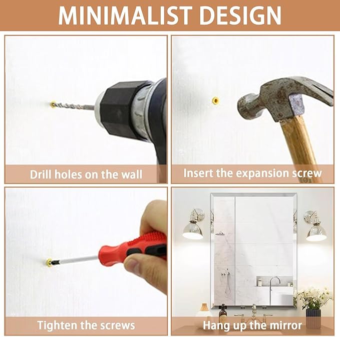 Frameless Mirror for Bathroom Vanity,12x16in Wall Mounted Mirrors for Over Sink Decorative Rectangular Frameless Mirror,With Polished Edge,Hangs Horizontally Or Vertically,Entryways,Room,Shatterproof