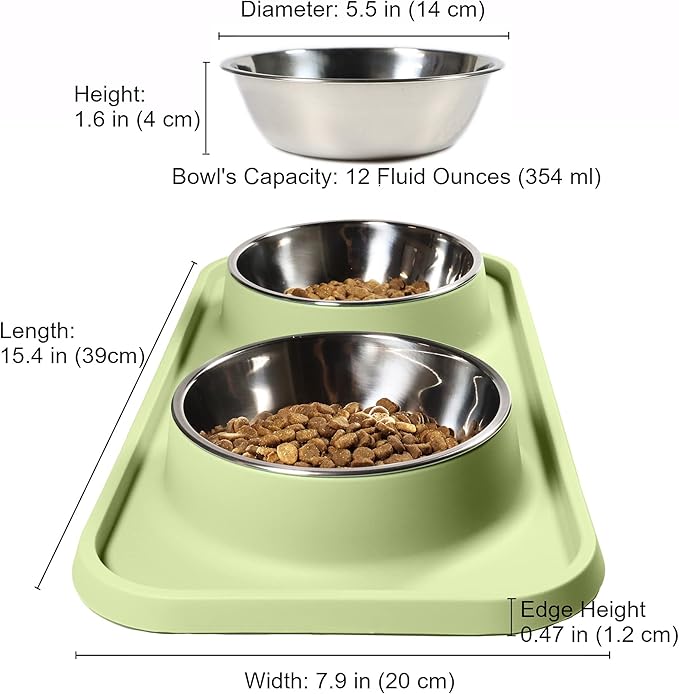 Cat Food Bowls, Cat Bowls Non-Skid and Non-Spill Silicone Pads with PP Stand, Removable Stainless Steel Food and Water Dishes for Cats, Small Size Dogs-Mewly Pet