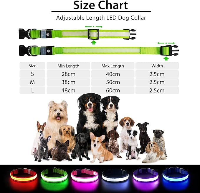 PcEoTllar Light up Dog Collar for Night Walking - LED Dog Collar Light Rechargeable Color Changing, Glow in The Dark Dog Collars Waterproof Glowing Dog Collars for Large Small Medium Dogs-Mewly Pet