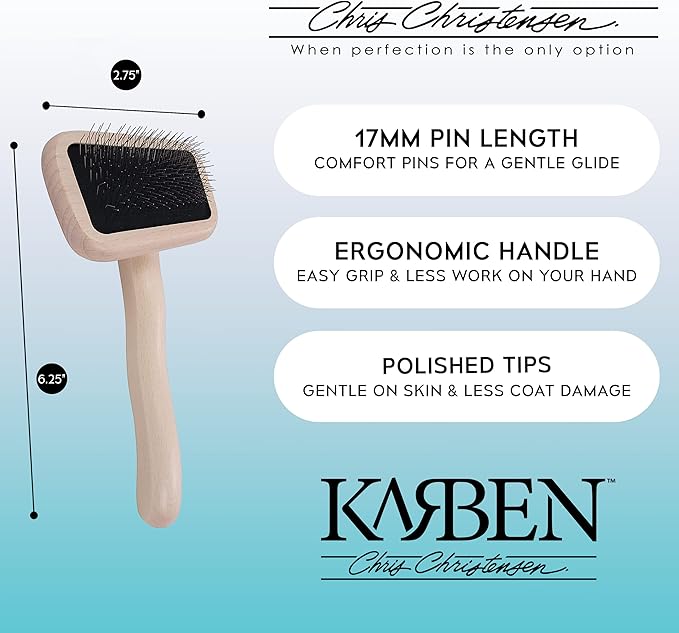 Chris Christensen Karben I Slicker Brush for Dogs, Groom Like a Professional, Ideal For All Coat Types, Remove Shedding Coat, Tangles and Dead Undercoat, 17 mm Stainless Steel Pins, Extra Small-Mewly Pet