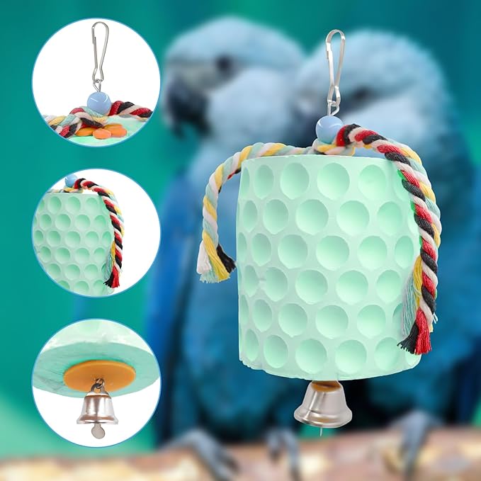 Oooct Extra Large Bird Chewing Toy, Parrot Beak Grinding Calcium Stone with Bells, Bird Cage Accessories, Cage Toys for Cockatiel Parakeet Parrot Budgies Rat Hamster Chinchilla Rabbit Bunny Green-Mewly Pet