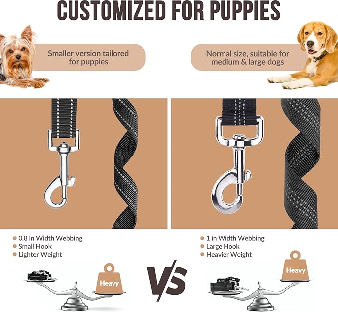 SlowTon Dog Seat Belt for Car, 2 Pack Dog Car Harness Seatbelt Adjustable with Elastic Bungee Buffer, 2 in 1 Pet Car Leash Headrest Restraint Dog Reflective Safety Tether (S, Black, Headrest+Clip)-Mewly Pet