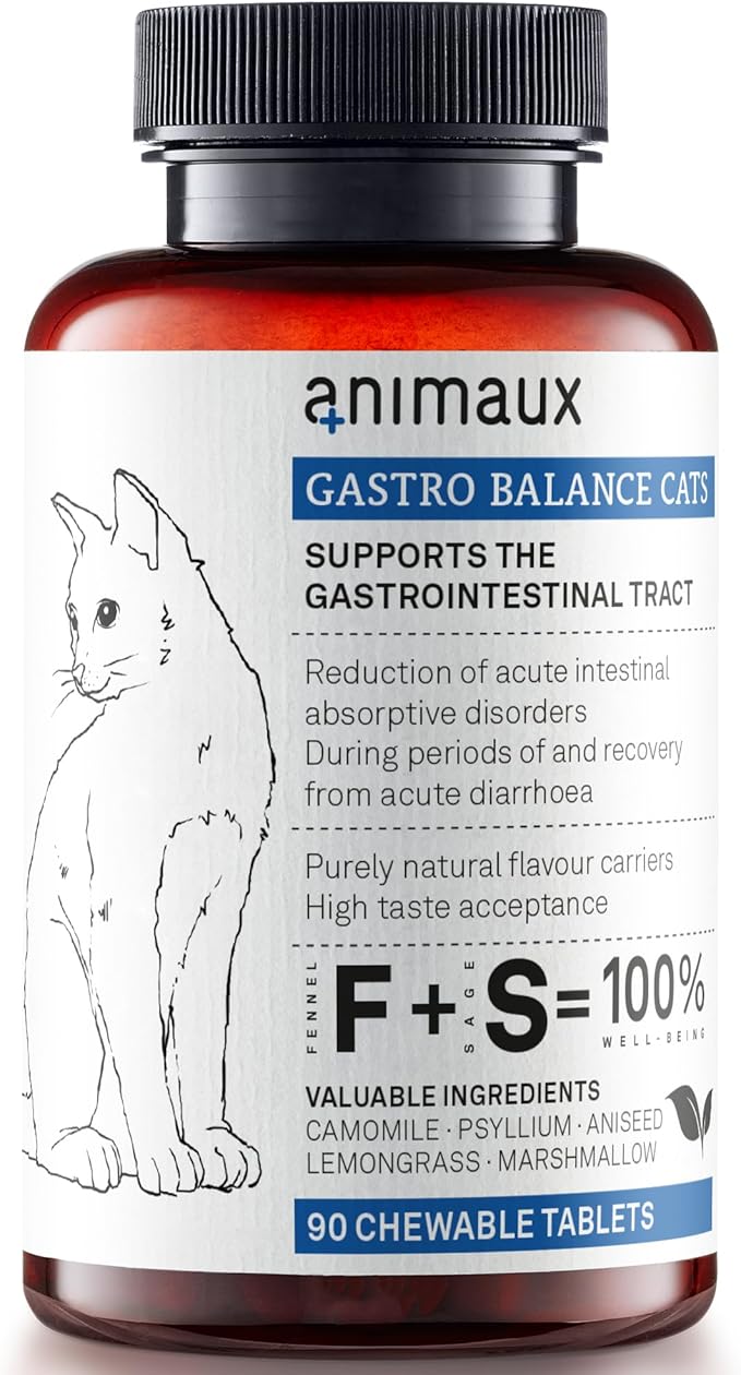 animaux - Gastro Balance for Cats, Supports Gastro-intestinal Tract, Prevents Diarrhoea, Constipation, Hairballs & Flatulence, supplementary probiotics, 90 chewable Tablets, 90 Days Supply-Mewly Pet