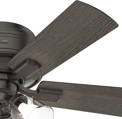 Hunter 42 inch Indoor Ceiling Fan with LED Lights and Pull Chain - Low Profile Mount Ceiling Fan, 5 Blades, For Bedroom, Living Room, or Kitchen, Quiet - Crestfield 52153, Noble Bronze