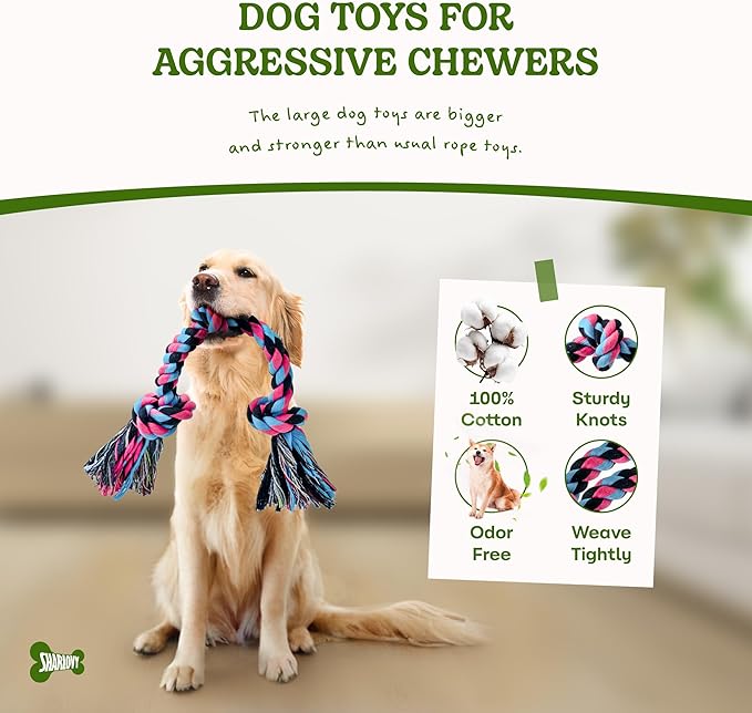 Dog Rope Toy for Large Dogs, Heavy Duty Chew Toys for Aggressive Chewers, Indestructible Durable Cotton Tug of War Rope Toys for Medium to Large Breed Teeth Cleaning-Mewly Pet