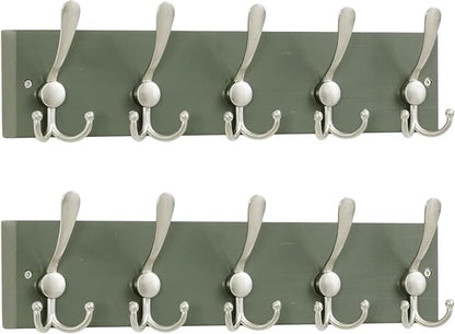 SKOLOO Creations Forest Green Solid Wood Wall Mounted Coat Rack, 5 Hooks, 17" Long - Kitchen, Mudroom, Entryway, Bathroom - Includes Mounting Hardware, Wall Coat Hanger, Towel Rack, Pack of 2