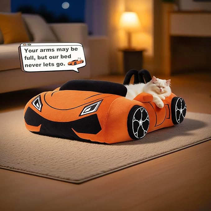 Cute Cat Beds Kitten Beds, Soft Small Dog Beds, Washable Pet Beds for Puppy and Kitty, Funny Supercar Cat Toys, 24 Inch-Mewly Pet