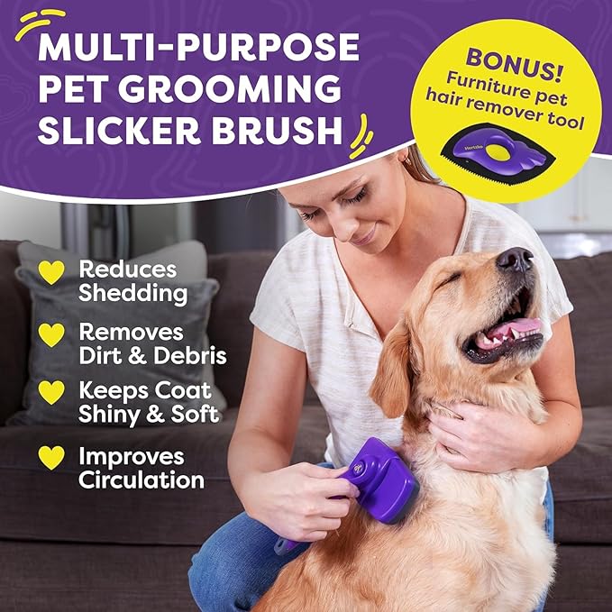 Hertzko Dog Slicker Brush and Dog Hair Remover - Self-Cleaning Brush for Cats and Dogs - Pet Hair Remover Brush for Fur - Gently Removes Mats, Tangles, and Loose Hair - Ideal for Home Use-Mewly Pet