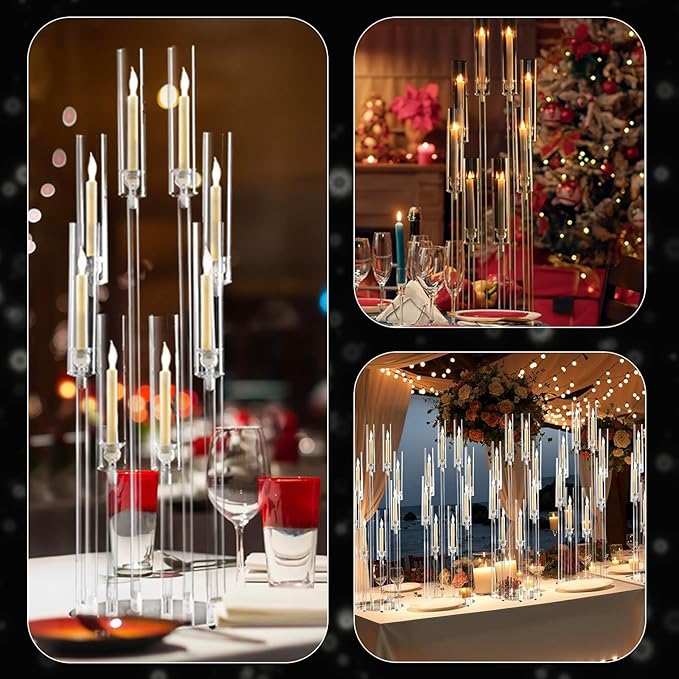 8PCS Arcylic Candelabra Wedding Centerpieces for Tables,38.5 Tall Clear Floor Candle Holder Set with Shade Pillar Taper Candle Stand for Anniversary Party Brithday candelabros para centros de mesa