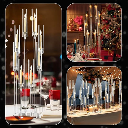 8PCS Arcylic Candelabra Wedding Centerpieces for Tables,38.5 Tall Clear Floor Candle Holder Set with Shade Pillar Taper Candle Stand for Anniversary Party Brithday candelabros para centros de mesa