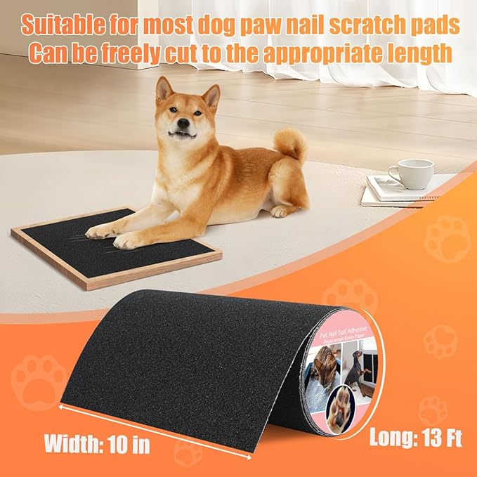 Pet Nail Self Adhesive Replacement Emery Paper Fits Most Dog Scratch Pad Cat Litter Box DIY on The Places Where Pets Like to Scratch Alternatives to Cat and Dog Nail Clippers (10in*13ft, Black)-Mewly Pet