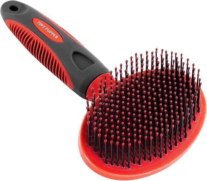 Tuff Pupper Round Bristle Soft Brush for Dogs and Cats | Gentle Grooming for Short or Long Hair | Soft Pin Tool for Sensitive Skin | Detangle & Remove Loose Fur | For Dematting & Detangling Undercoat-Mewly Pet