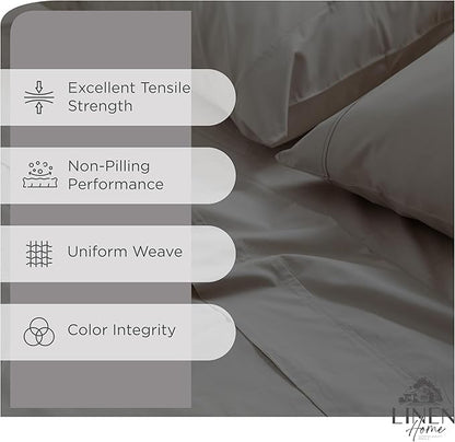 Linen Home 100% Cotton Percale Sheets California King Size, Charcoal, Deep Pocket, 4 Pieces Set - 1 Flat, 1 Deep Pocket Fitted Sheet and 2 Pillowcases, Crisp Cool and Strong Bed Linen
