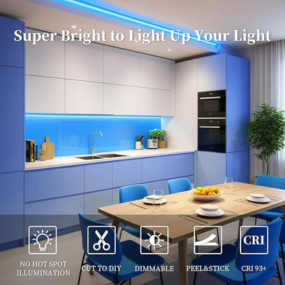 iNextStation COB LED Strip Light Blue 32.8ft/10M DC24V CRI 93+ Flexible LED Tape Lights 8mm for Bedroom, Kitchen, TV Backlight, Cabinet, Stage, Home DIY Lighting Decor(No Plug)