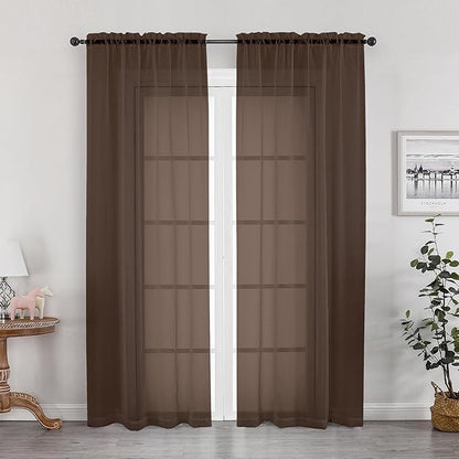 OWENIE Sheer Chocolate Curtains, Sheer Curtains 78 inch Length 2 Panels Set, Rod Pocket Voile Fimly Sheer Drapes for Living Room/Bedroom, 2pcs, Each 42" W x 78" L