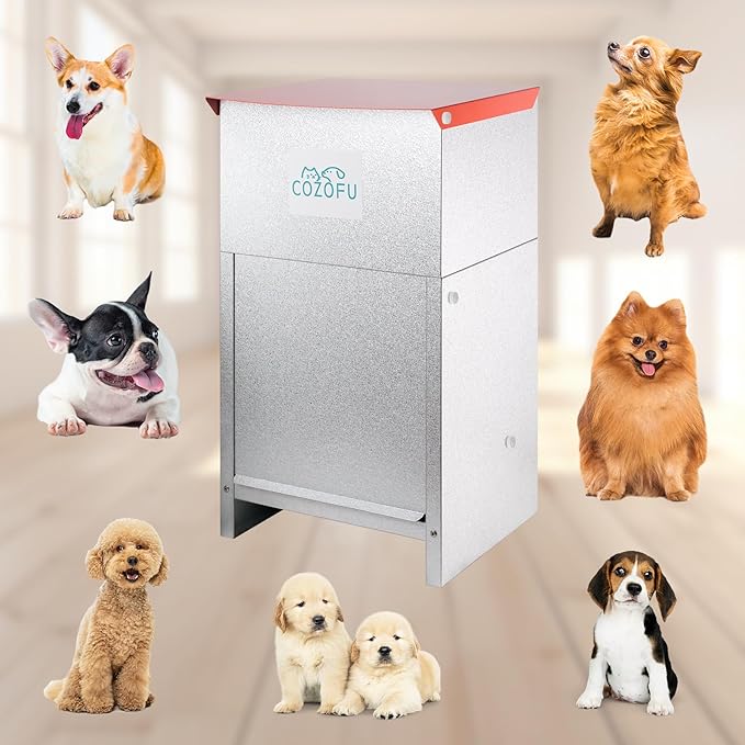 Dog Feeder - Galvanized Metal Pet Food Station for Indoor & Outdoor Use - Automatic Gravity-Fed Dispenser Suitable for Small, Medium, and Large Dog Breeds - Capacity: 25 Pounds of Dry Kibble-Mewly Pet