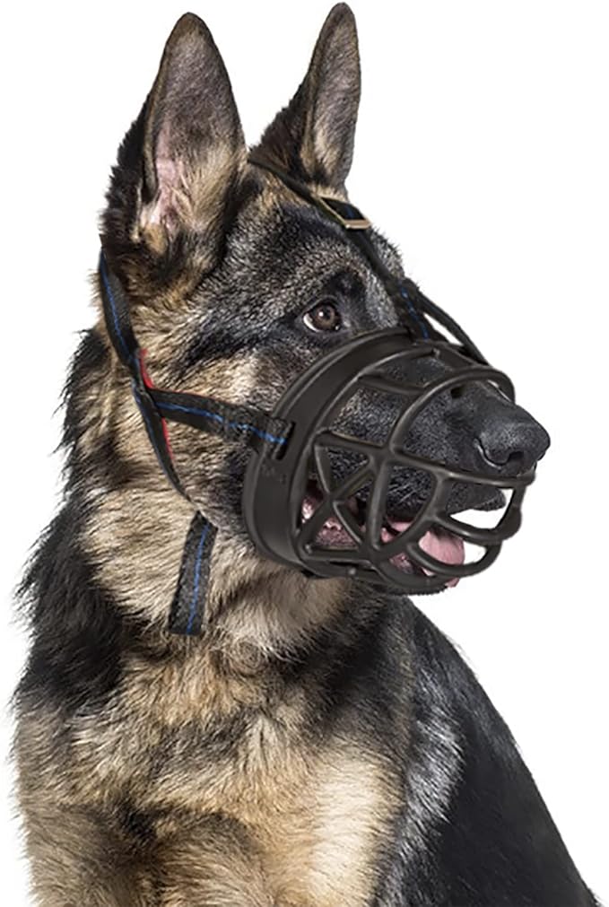 Dog Muzzle Breathable Basket Muzzles for Large and X-Large Dogs, Stop Biting, Barking and Chewing, Best for Aggressive Dogs Black Brown (Black Rubber, L)-Mewly Pet