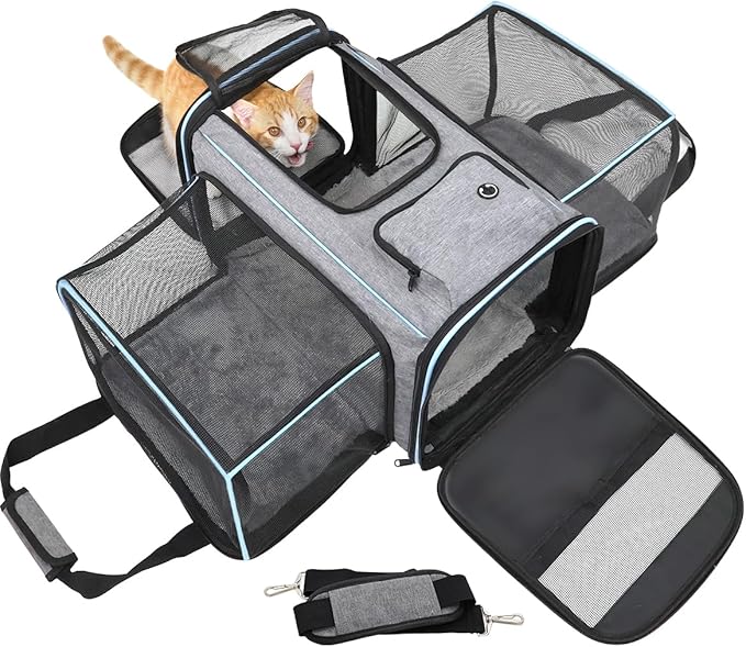 Expandable Travel Pet Bag, Scratch-Resistant Breathable Mesh, Crossbody&Tote Design, Durable&Spacious, Pet Carrier with High-Visibility Windows, Easy-Cleaning Fabric, Removable Soft Pad&Shoulder Strap-Mewly Pet