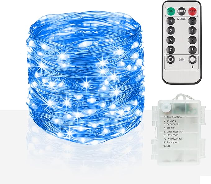 suddus Blue LED Christmas Lights Outdoor，200led 66ft Battery Operated Fairy Lights Indoor, Twinkle Lights for Bedroom, Halloween, Backyard, Tree, Dorm, Patio, Tapestry, Garden, Party